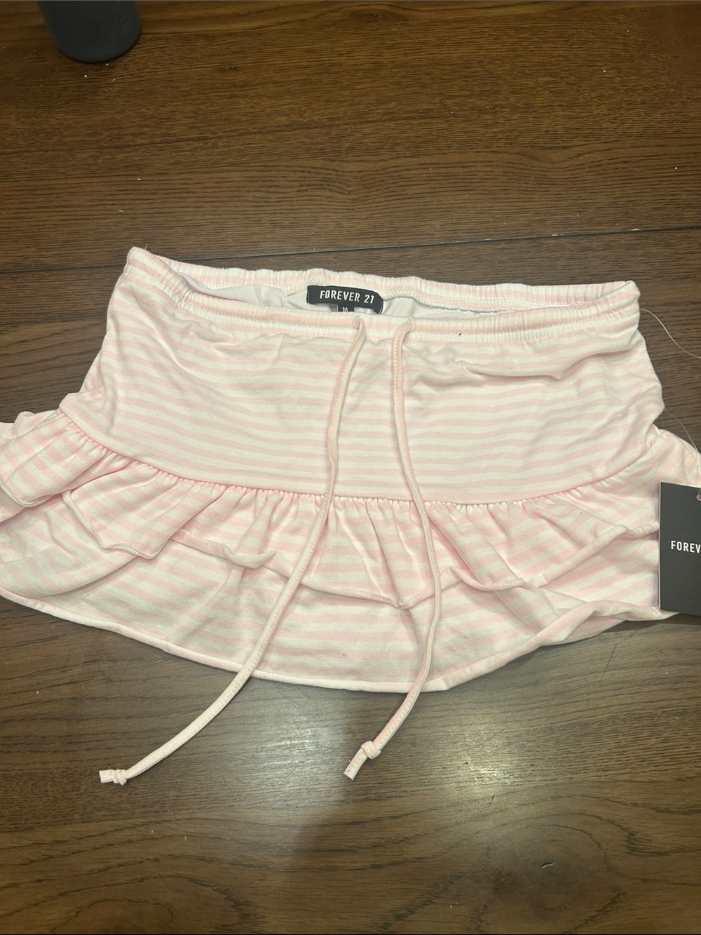 Forever 21 Light Pink Striped Ruffle Drawstring Mini Skirt